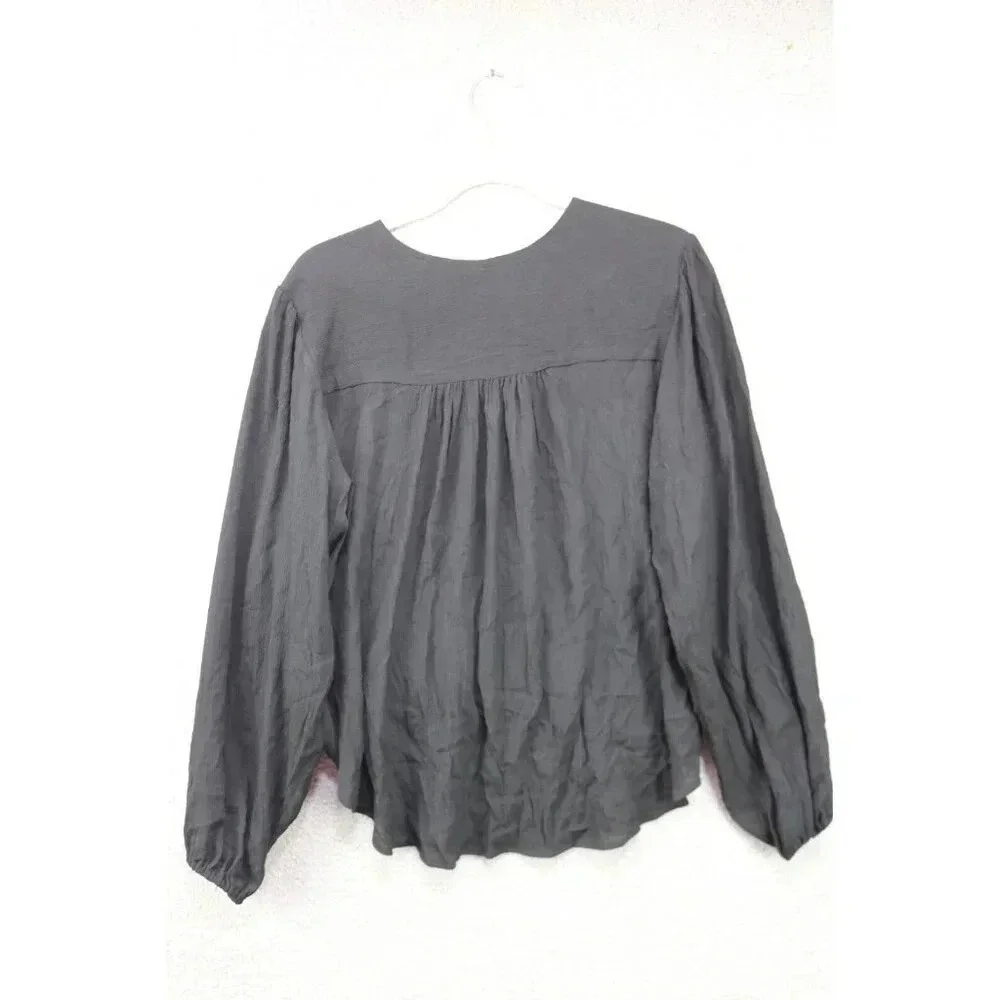 Free People Black Long Puff Sleeve Wrap Top-Small/Petite-Oversized